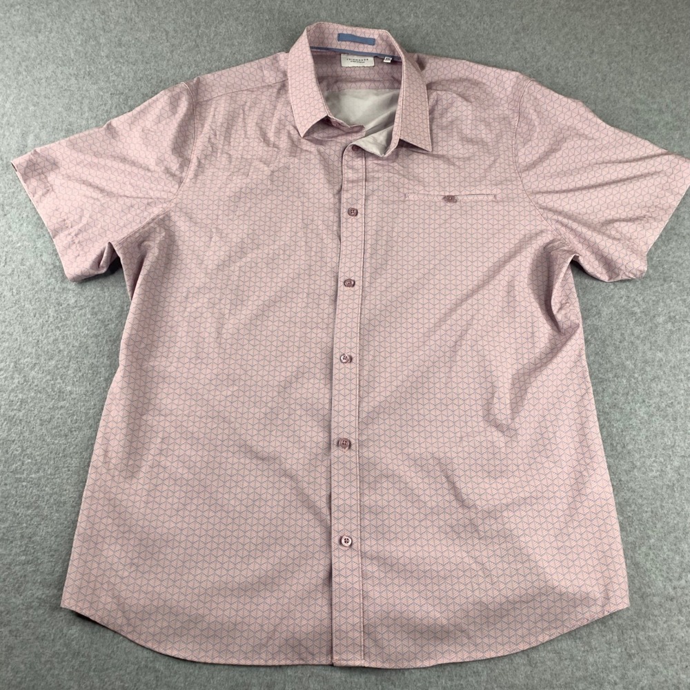 7 Diamonds Button Up Shirt Mens XXL Pink 4 Way Stretch Short Sleeve Geometric